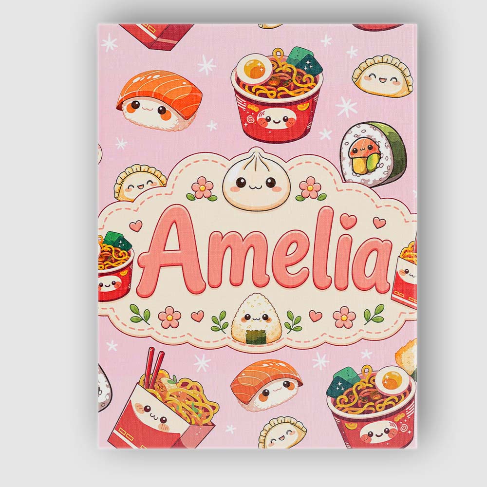 Personalised Name Kawaii Sushi Ramen Custom Premium Decorative Design Modern Room Accent Canvas Wall Art Print Decor Picture Ready to Hang