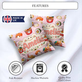 Custom Name Kawaii Sushi Ramen Dumpling Asian Food Seamless Soft Square Filled Cushion Throw Pillow Sofa Bed Home Decor Zip Washable UK Made
