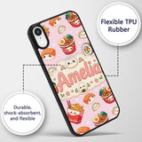 Kawaii Sushi Ramen Dumpling Asian Food Seamless Custom Name Protective Phone Case Mobile Cover Durable Everyday Smartphone Shock Resistant