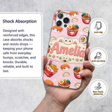 Kawaii Sushi Ramen Dumpling Asian Food Seamless Custom Name Protective Phone Case Mobile Cover Durable Everyday Smartphone Shock Resistant