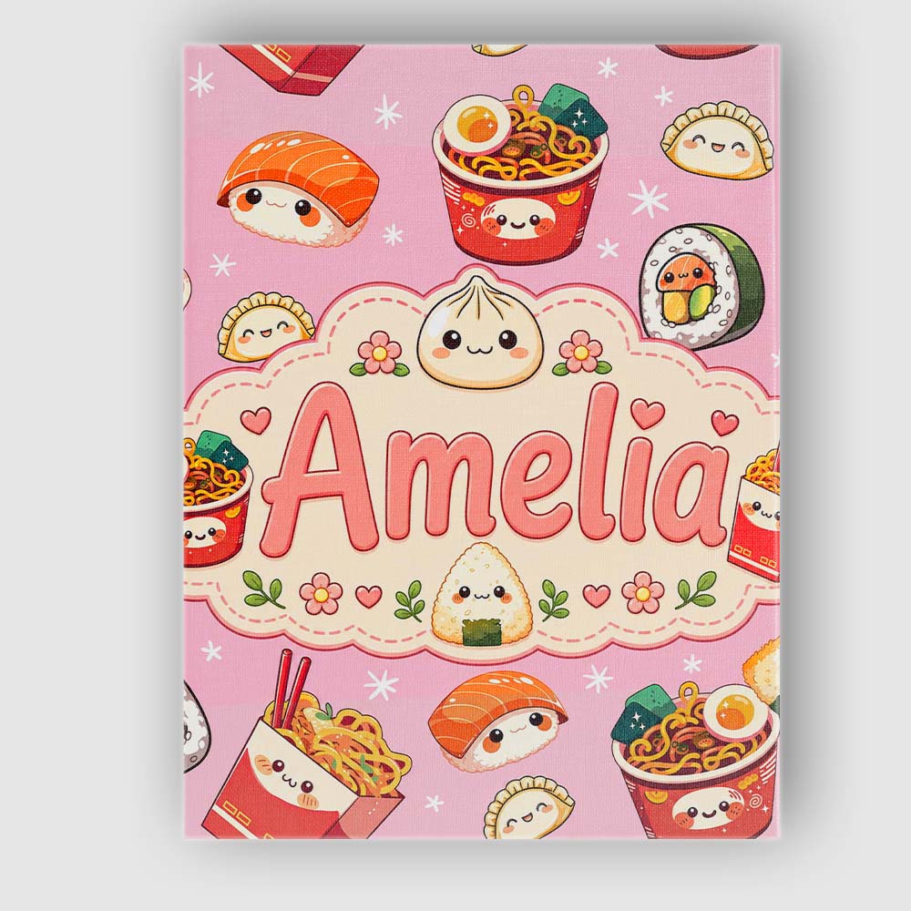 Personalised Name Kawaii Sushi Ramen Custom Premium Decorative Design Modern Room Accent Canvas Wall Art Print Decor Picture Ready to Hang