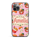 Kawaii Sushi Ramen Dumpling Asian Food Seamless Custom Name Protective Phone Case Mobile Cover Durable Everyday Smartphone Shock Resistant