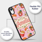 Kawaii Sushi Ramen Dumpling Asian Food Seamless Custom Name Protective Phone Case Mobile Cover Durable Everyday Smartphone Shock Resistant