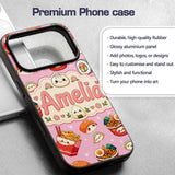 Kawaii Sushi Ramen Dumpling Asian Food Seamless Custom Name Protective Phone Case Mobile Cover Durable Everyday Smartphone Shock Resistant