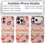 Kawaii Sushi Ramen Dumpling Asian Food Seamless Custom Name Protective Phone Case Mobile Cover Durable Everyday Smartphone Shock Resistant