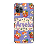Kawaii Sushi Ramen Dumpling Asian Food Seamless Custom Name Protective Phone Case Mobile Cover Durable Everyday Smartphone Shock Resistant