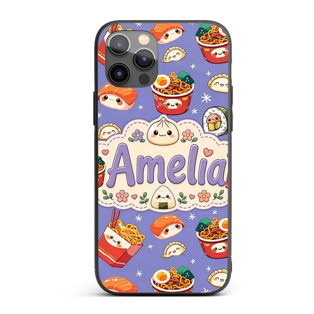 Kawaii Sushi Ramen Dumpling Asian Food Seamless Custom Name Protective Phone Case Mobile Cover Durable Everyday Smartphone Shock Resistant