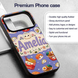 Kawaii Sushi Ramen Dumpling Asian Food Seamless Custom Name Protective Phone Case Mobile Cover Durable Everyday Smartphone Shock Resistant