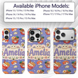 Kawaii Sushi Ramen Dumpling Asian Food Seamless Custom Name Protective Phone Case Mobile Cover Durable Everyday Smartphone Shock Resistant