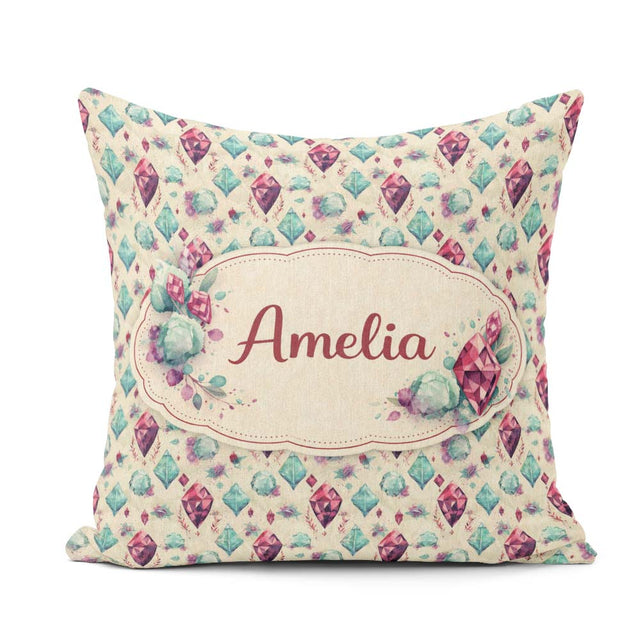 Custom Name Colorful Confetti Gemstone Background Playful Design Square Filled Cushion Throw Pillow Sofa Bed Home Decor Zip Washable UK Made