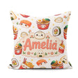 Custom Name Kawaii Sushi Ramen Dumpling Asian Food Pattern Light Square Filled Cushion Throw Pillow Sofa Bed Home Decor Zip Washable UK Made
