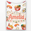 Kawaii Sushi Ramen Dumpling Asian Food Seamless Pattern Light Grey  Personalised Custom Name Super Soft Fleece Blanket Bed Sofa Throw