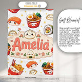 Kawaii Sushi Ramen Dumpling Asian Food Seamless Pattern Light Grey  Personalised Custom Name Super Soft Fleece Blanket Bed Sofa Throw