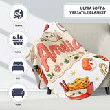 Kawaii Sushi Ramen Dumpling Asian Food Seamless Pattern Light Grey  Personalised Custom Name Super Soft Fleece Blanket Bed Sofa Throw