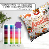 Custom Name Kawaii Sushi Ramen Dumpling Asian Food Pattern Light Square Filled Cushion Throw Pillow Sofa Bed Home Decor Zip Washable UK Made