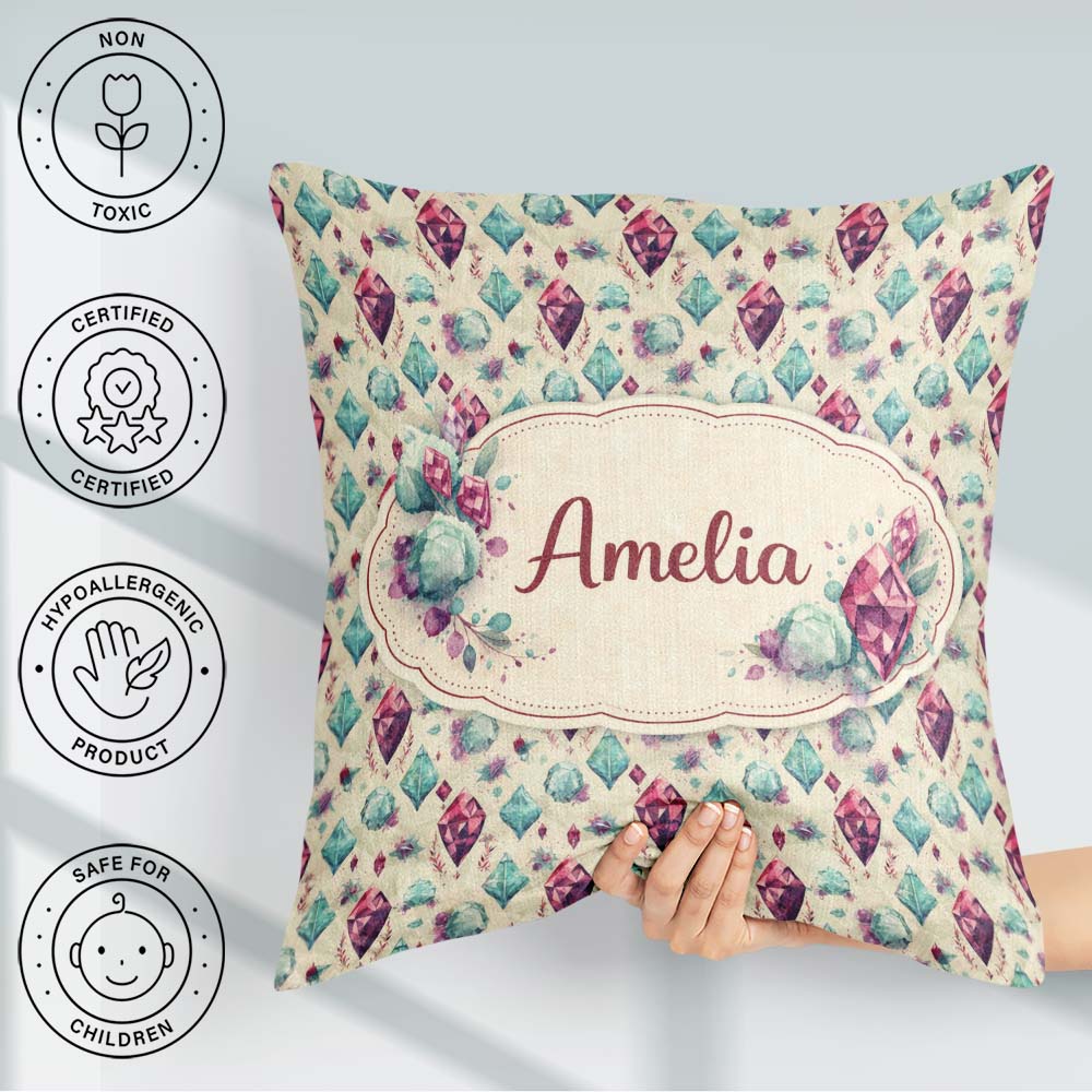 Custom Name Colorful Confetti Gemstone Background Playful Design Square Filled Cushion Throw Pillow Sofa Bed Home Decor Zip Washable UK Made