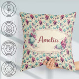 Custom Name Colorful Confetti Gemstone Background Playful Design Square Filled Cushion Throw Pillow Sofa Bed Home Decor Zip Washable UK Made