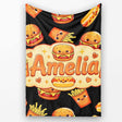 Cute Kawaii Burger Fries Hotdog Fast Food Seamless Pattern Black  Personalised Custom Name Super Soft Fleece Blanket Bed Sofa Throw