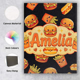 Personalised Name Cute Kawaii Burger Fries Custom  Unique Gift Idea Elegant Feature Canvas Wall Art Print Decor Picture Ready to Hang
