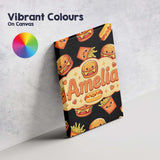 Personalised Name Cute Kawaii Burger Fries Custom  Unique Gift Idea Elegant Feature Canvas Wall Art Print Decor Picture Ready to Hang