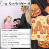 Cute Kawaii Burger Fries Hotdog Fast Food Seamless Pattern Black  Personalised Custom Name Super Soft Fleece Blanket Bed Sofa Throw