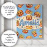 Personalised Name Cute Kawaii Burger Fries Custom  Unique Gift Idea Elegant Feature Canvas Wall Art Print Decor Picture Ready to Hang