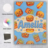 Personalised Name Cute Kawaii Burger Fries Custom  Unique Gift Idea Elegant Feature Canvas Wall Art Print Decor Picture Ready to Hang