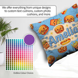 Custom Name Kawaii Burger Hotdog Fast Food Seamless Pattern Blue Square Filled Cushion Throw Pillow Sofa Bed Home Decor Zip Washable UK Made