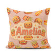 Custom Name Kawaii Burger Fries Fast Food Seamless Pattern Beige Square Filled Cushion Throw Pillow Sofa Bed Home Decor Zip Washable UK Made