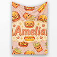 Cute Kawaii Burger Fries Hotdog Fast Food Seamless Pattern Beige  Personalised Custom Name Super Soft Fleece Blanket Bed Sofa Throw