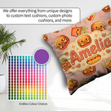 Custom Name Kawaii Burger Fries Fast Food Seamless Pattern Beige Square Filled Cushion Throw Pillow Sofa Bed Home Decor Zip Washable UK Made