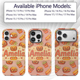 Cute Kawaii Burger Fries Hotdog Printed Design Custom Name Protective Phone Case Mobile Cover Durable Everyday Smartphone Shock Resistant