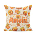 Custom Name Kawaii Burger Fries Fast Food Seamless Pattern Light Square Filled Cushion Throw Pillow Sofa Bed Home Decor Zip Washable UK Made