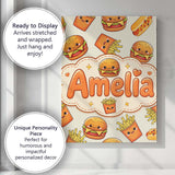 Personalised Name Kawaii Burger Fries Custom Modern Room Accent Creative Decorator Style Canvas Wall Art Print Decor Picture Ready to Hang