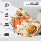 Kawaii Burger Fries Hotdog Fast Food Seamless Pattern Light Cream  Personalised Custom Name Super Soft Fleece Blanket Bed Sofa Throw