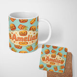 Personalized Custom Name Cute Kawaii Burger Fries Hotdog Fast Food Seamless Pattern Mint 11oz Ceramic Coffee Tea Mug White Large Handle