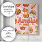 Personalised Name Cute Kawaii Burger Fries Custom  Unique Gift Idea Elegant Feature Canvas Wall Art Print Decor Picture Ready to Hang