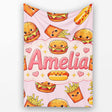 Kawaii Burger Fries Hotdog Fast Food Seamless Pattern Pastel Pink  Personalised Custom Name Super Soft Fleece Blanket Bed Sofa Throw