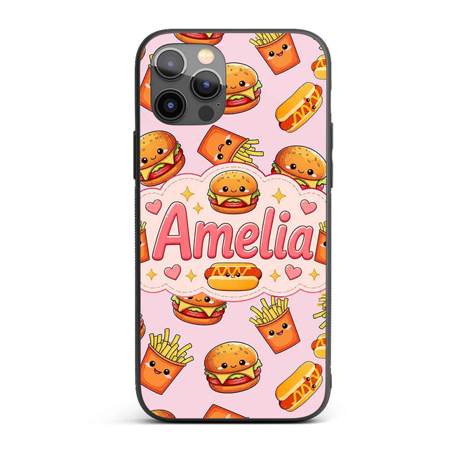 Kawaii Burger Fries Hotdog Fast Food Seamless Custom Name Protective Phone Case Mobile Cover Durable Everyday Smartphone Shock Resistant