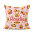 Custom Name Kawaii Burger Fries Hotdog Fast Food Seamless Pastel Square Filled Cushion Throw Pillow Sofa Bed Home Decor Zip Washable UK Made