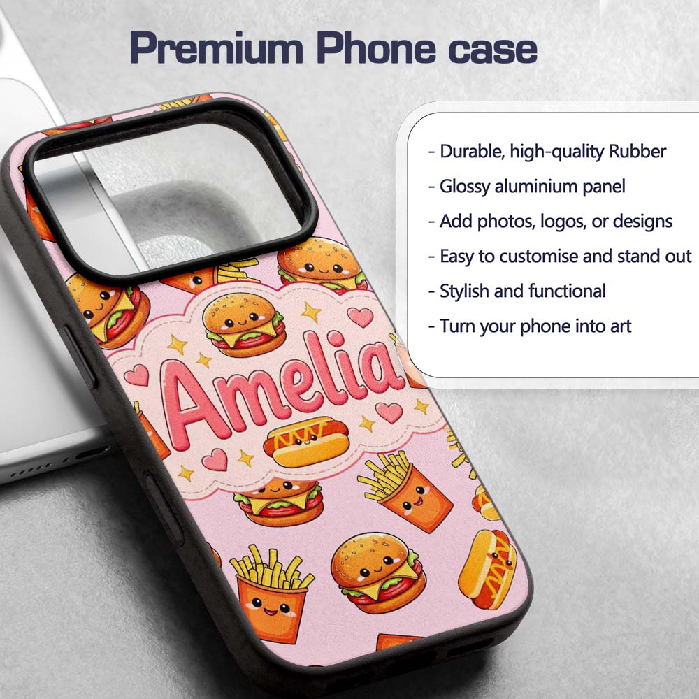 Kawaii Burger Fries Hotdog Fast Food Seamless Custom Name Protective Phone Case Mobile Cover Durable Everyday Smartphone Shock Resistant