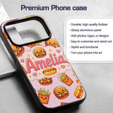 Kawaii Burger Fries Hotdog Fast Food Seamless Custom Name Protective Phone Case Mobile Cover Durable Everyday Smartphone Shock Resistant