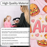 Kawaii Burger Fries Hotdog Fast Food Seamless Pattern Pastel Pink  Personalised Custom Name Super Soft Fleece Blanket Bed Sofa Throw