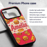 Cute Kawaii Burger Fries Hotdog Printed Design Custom Name Protective Phone Case Mobile Cover Durable Everyday Smartphone Shock Resistant