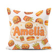 Custom Name Kawaii Burger Hotdog Fast Food Seamless Pattern Grey Square Filled Cushion Throw Pillow Sofa Bed Home Decor Zip Washable UK Made