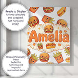 Personalised Name Cute Kawaii Burger Fries Custom  Unique Gift Idea Elegant Feature Canvas Wall Art Print Decor Picture Ready to Hang