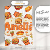 Cute Kawaii Burger Fries Hotdog Fast Food Seamless Pattern Grey  Personalised Custom Name Super Soft Fleece Blanket Bed Sofa Throw