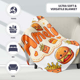Cute Kawaii Burger Fries Hotdog Fast Food Seamless Pattern Grey  Personalised Custom Name Super Soft Fleece Blanket Bed Sofa Throw