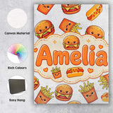 Personalised Name Cute Kawaii Burger Fries Custom  Unique Gift Idea Elegant Feature Canvas Wall Art Print Decor Picture Ready to Hang