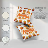Custom Name Kawaii Burger Hotdog Fast Food Seamless Pattern Grey Square Filled Cushion Throw Pillow Sofa Bed Home Decor Zip Washable UK Made